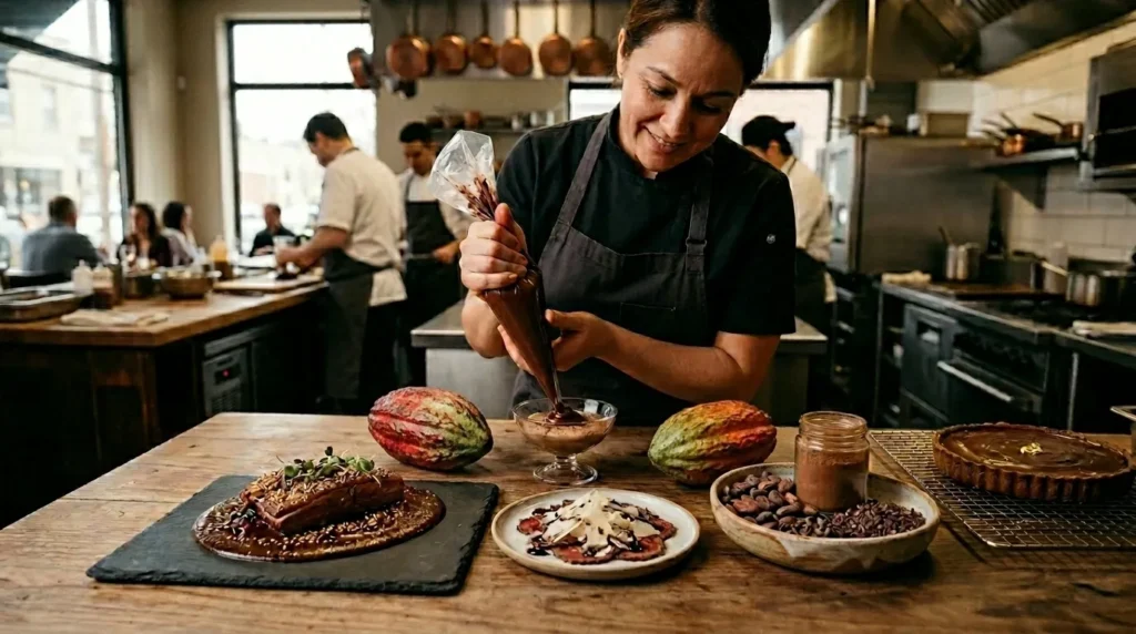 Cacau na Gastronomia: mulher-preperando-alimentos-com-cacau